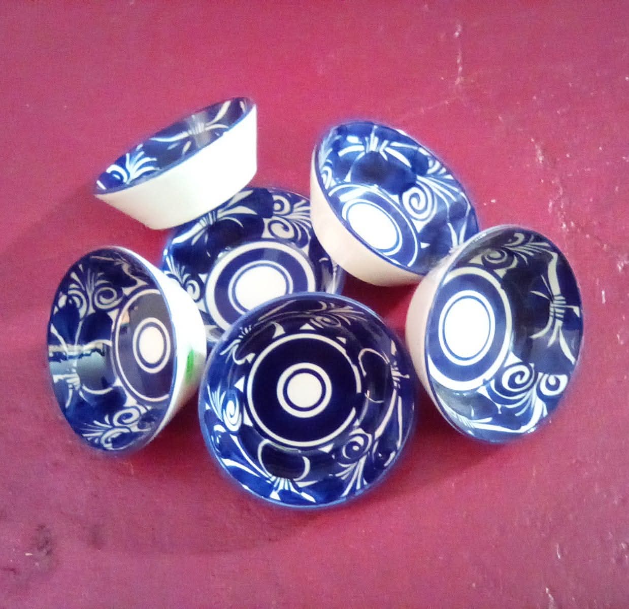 6 Platos de barro azules Artesanias Mexicanas