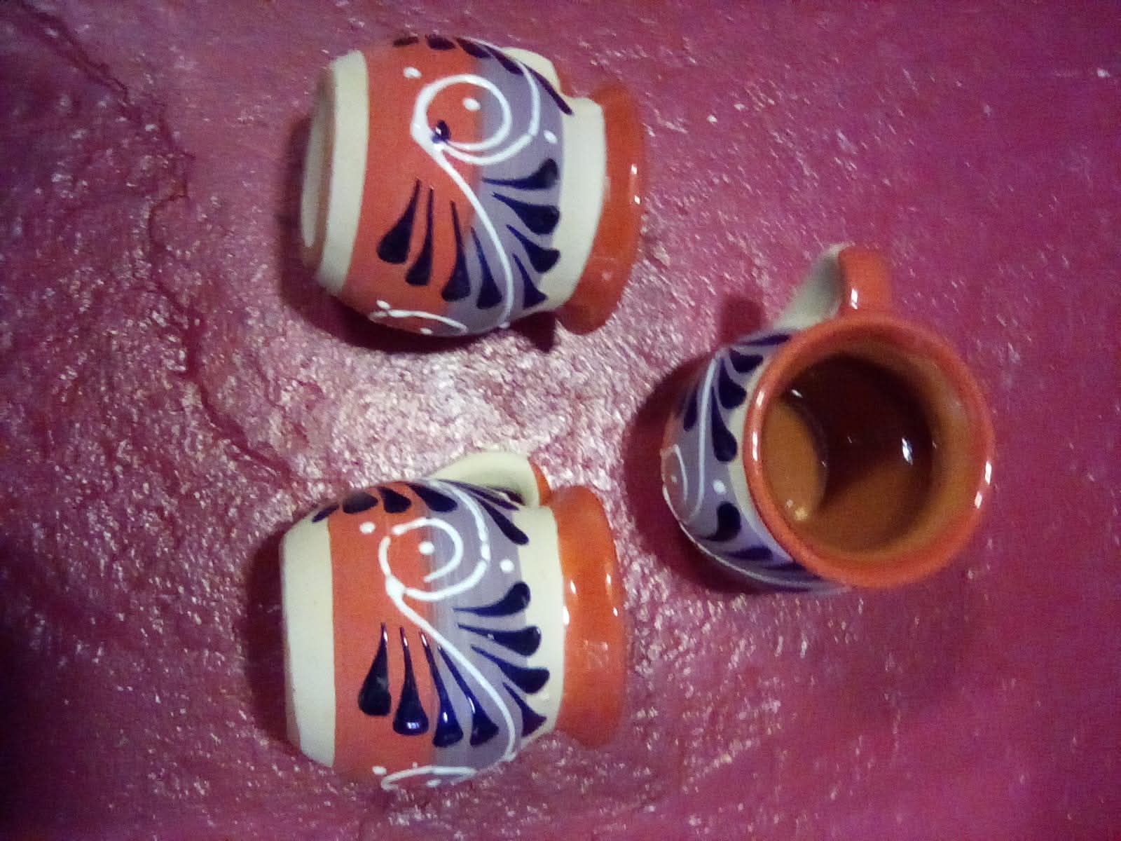 6 Jarros de ceramica artesanias mexicanas color naranja