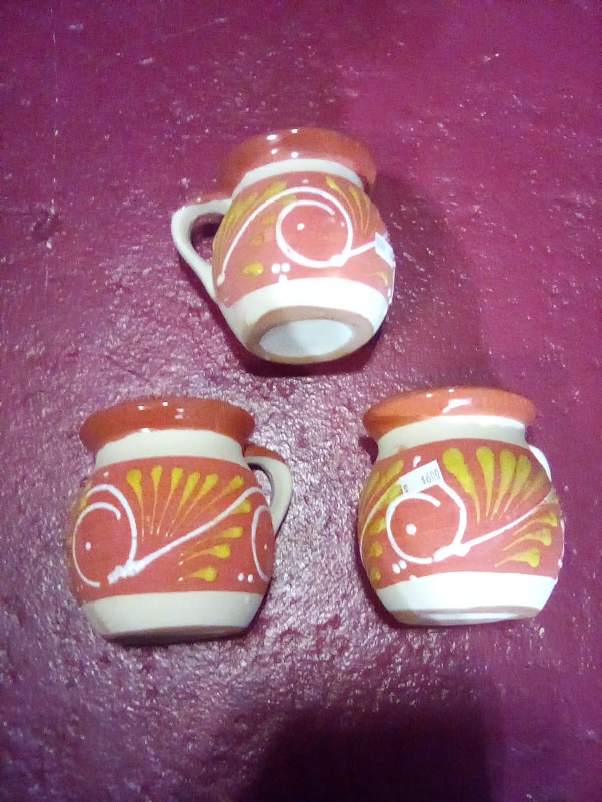 6 Jarros de ceramica artesanias mexicanas color naranja espiga