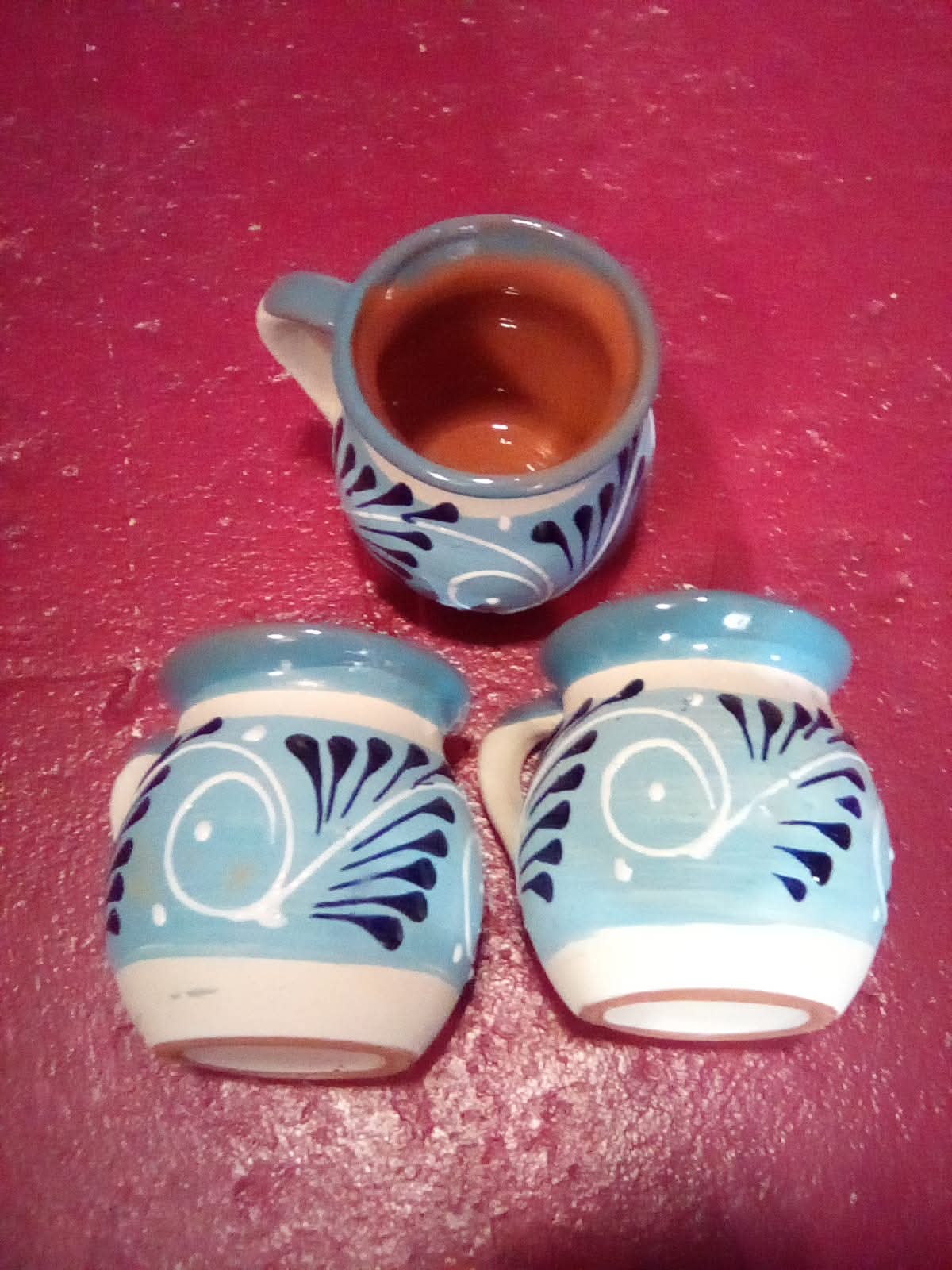 6 Jarros de ceramica artesanias mexicanas color azul claro