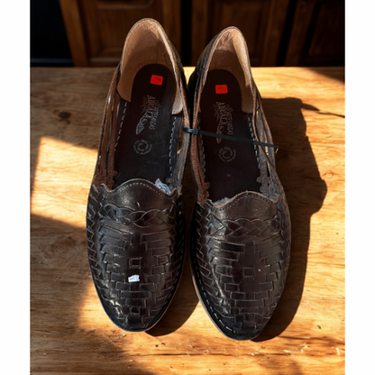 Women’s Dark Brown Leather Huarache Flats – Handmade in Mexico