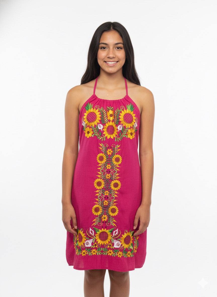 Mexican flower pink dress (medium)