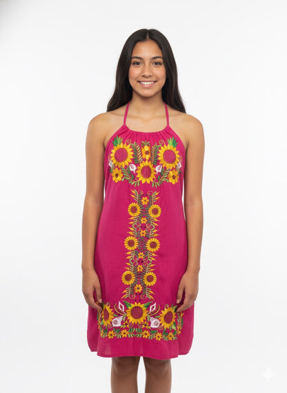 Mexican flower pink dress (medium)