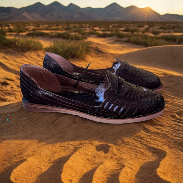 Women’s Dark Brown Leather Huarache Flats – Handmade in Mexico