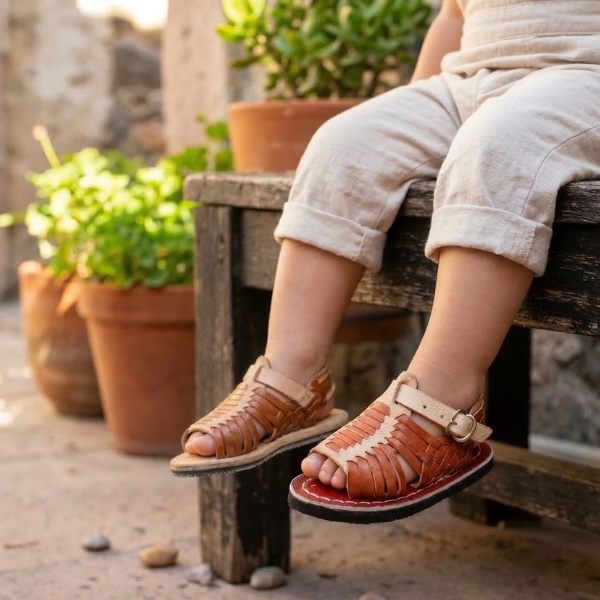 Traditional Mexican Huarache De Piel Leather - Baby, Toddlers, Youth