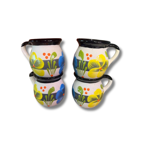 Handmade Mexican Ceramic Mugs – Floral Design (Set of 4)