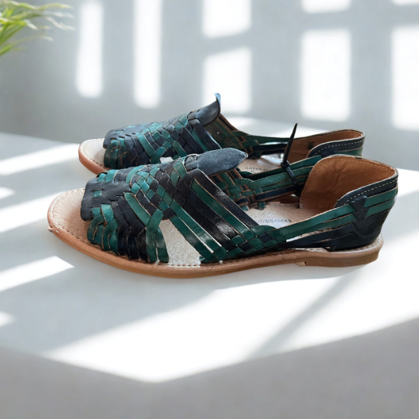 Women’s Open Toe Leather Turquoise and teal Huaraches handmade