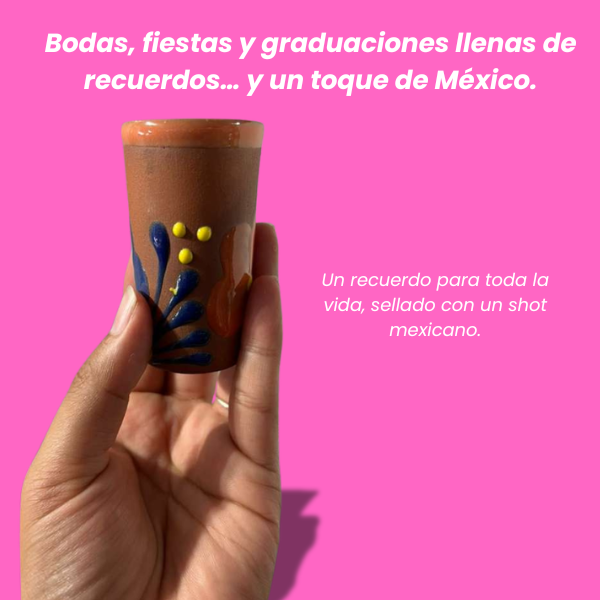 Painted Set of 6 Shot Glasses Mezcal Barro - Handmade In Mexico