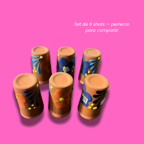 Painted Set of 6 Shot Glasses Mezcal Barro - Handmade In Mexico
