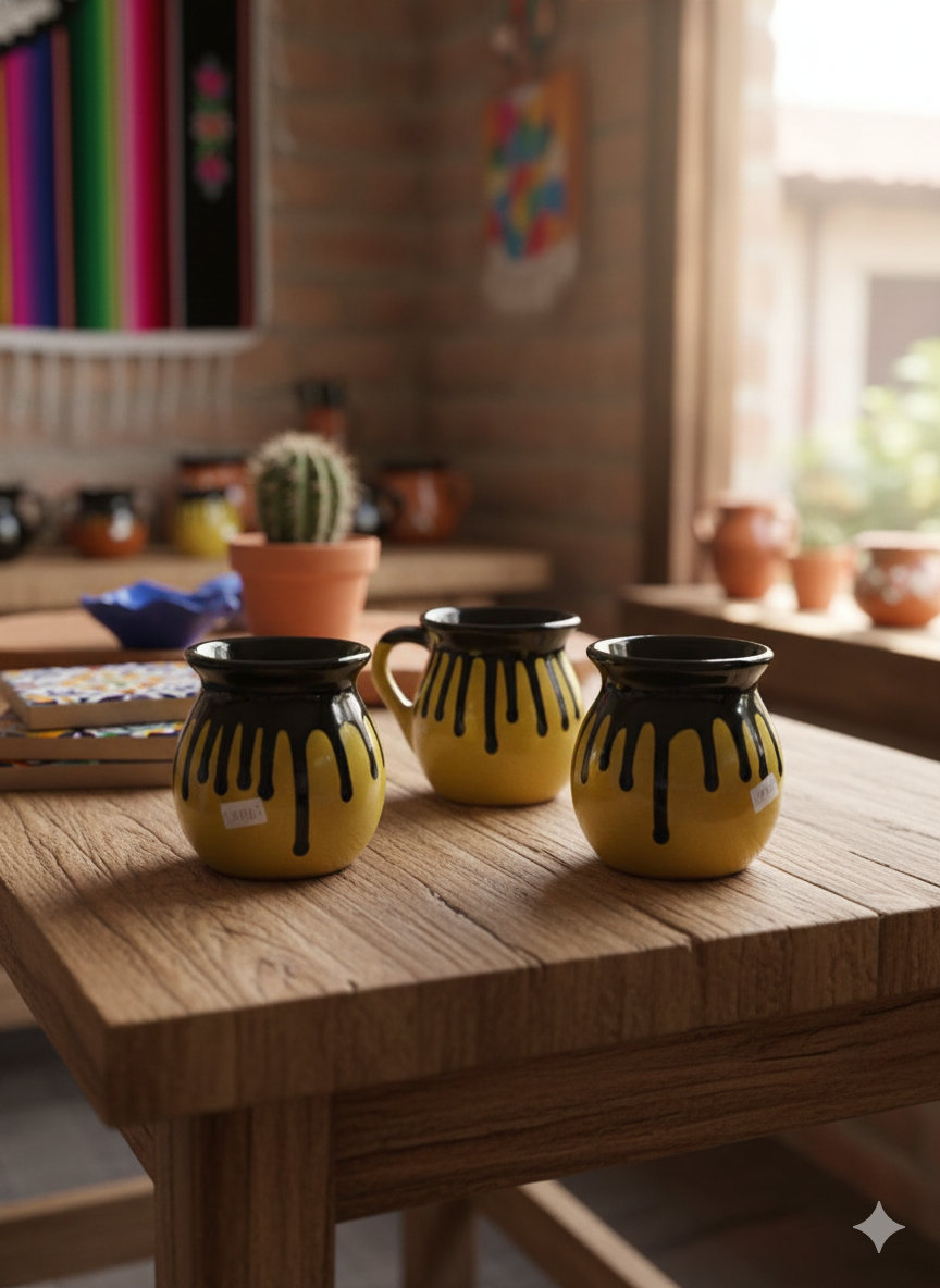 6 Tazas de barro decoracion artesanias mexicanas