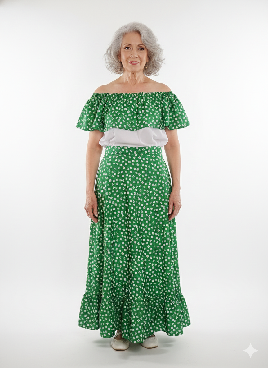 Green skirt + blouse