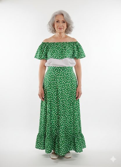 Green skirt + blouse
