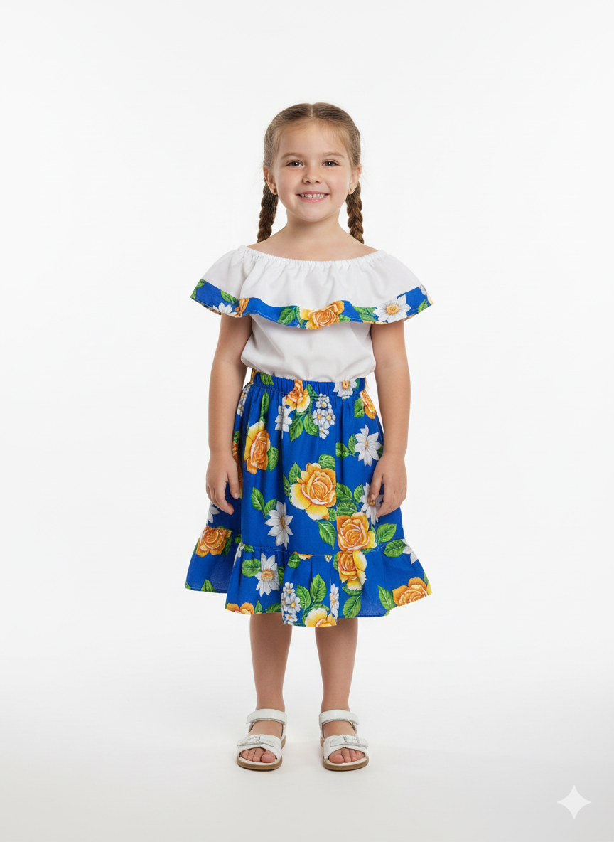 Little girls skirt + shirt (blue)