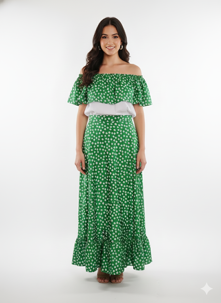 Green skirt + blouse