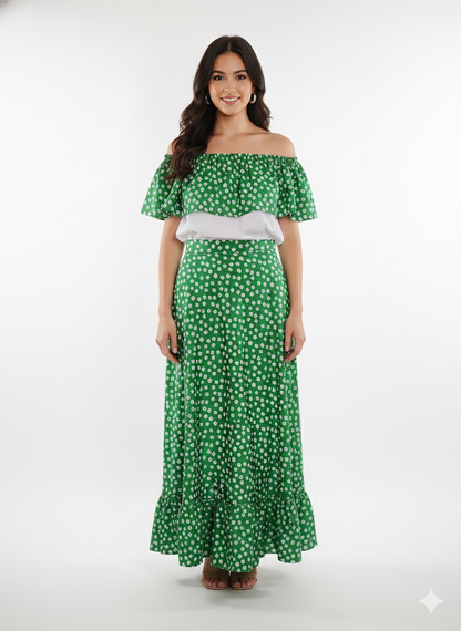 Green skirt + blouse