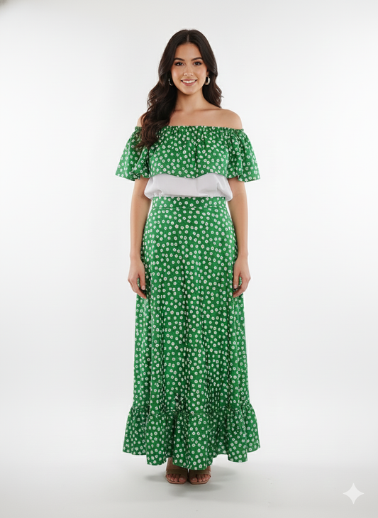Green skirt + blouse