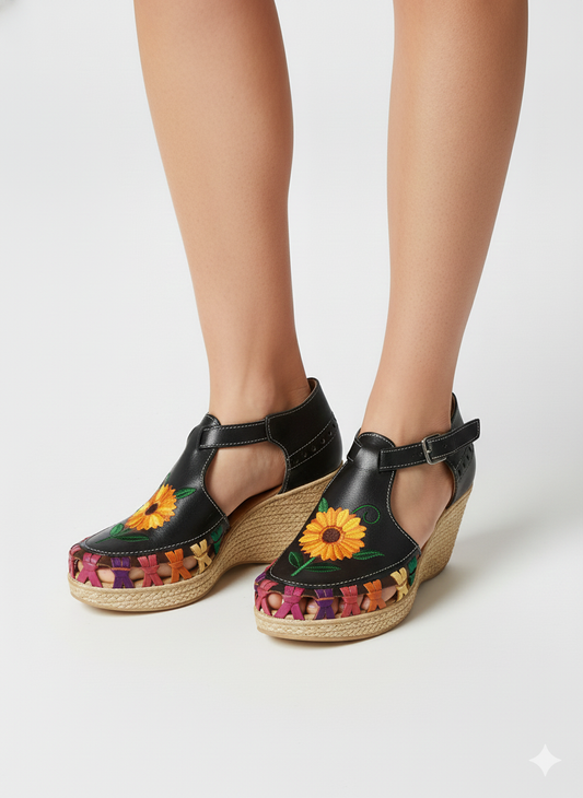 Mexican Girasol Tacones Negros - Sunflower Black Heels